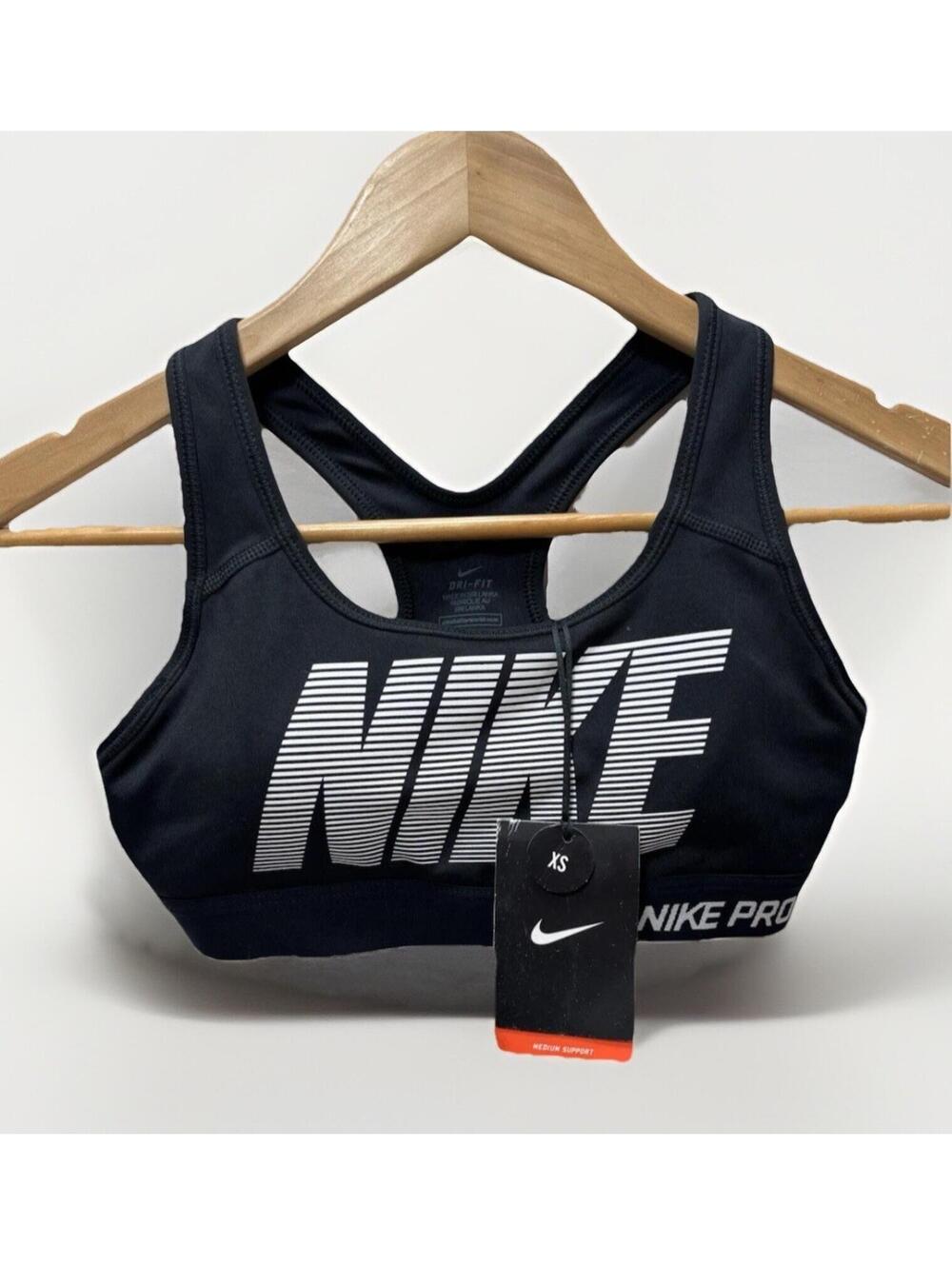Nike Pro XS Black Sports Bra Medium Support Dri-FIT Stretch Racerback New